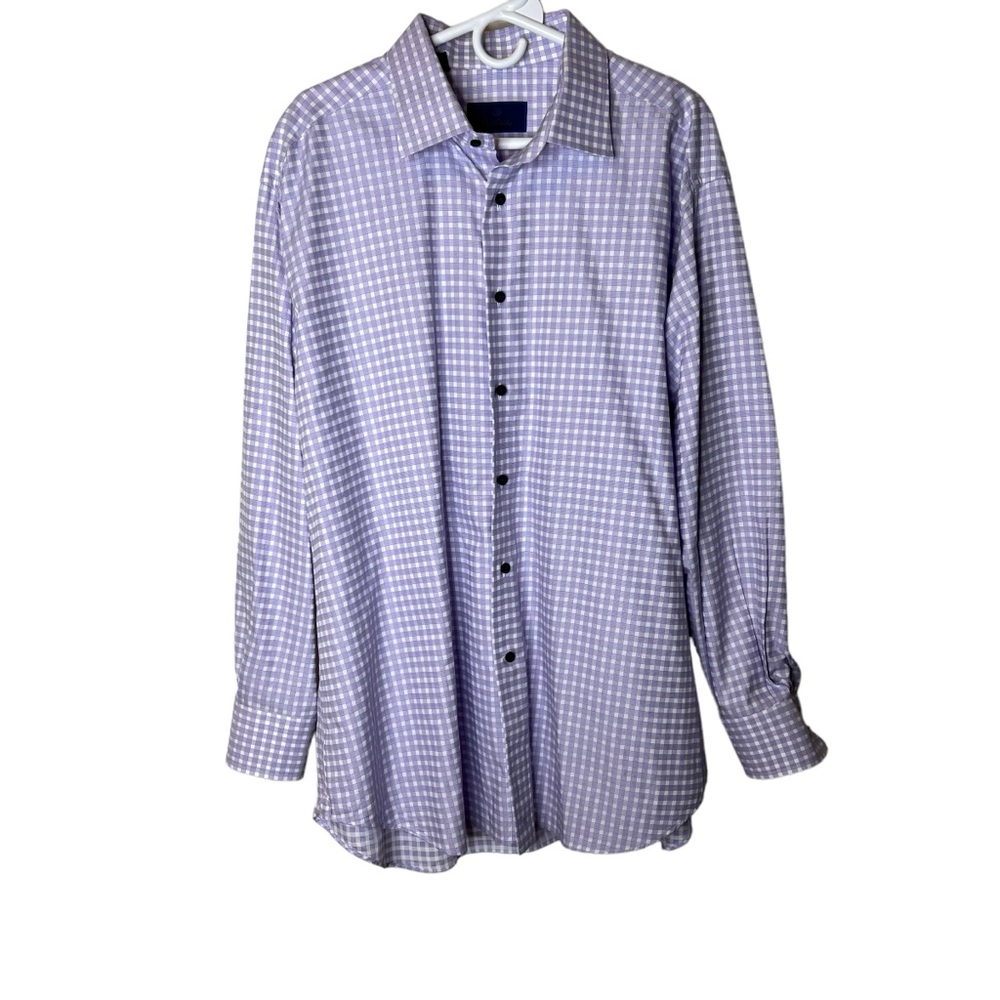 David Donahue Lavender and White Check Button-Down Shirt